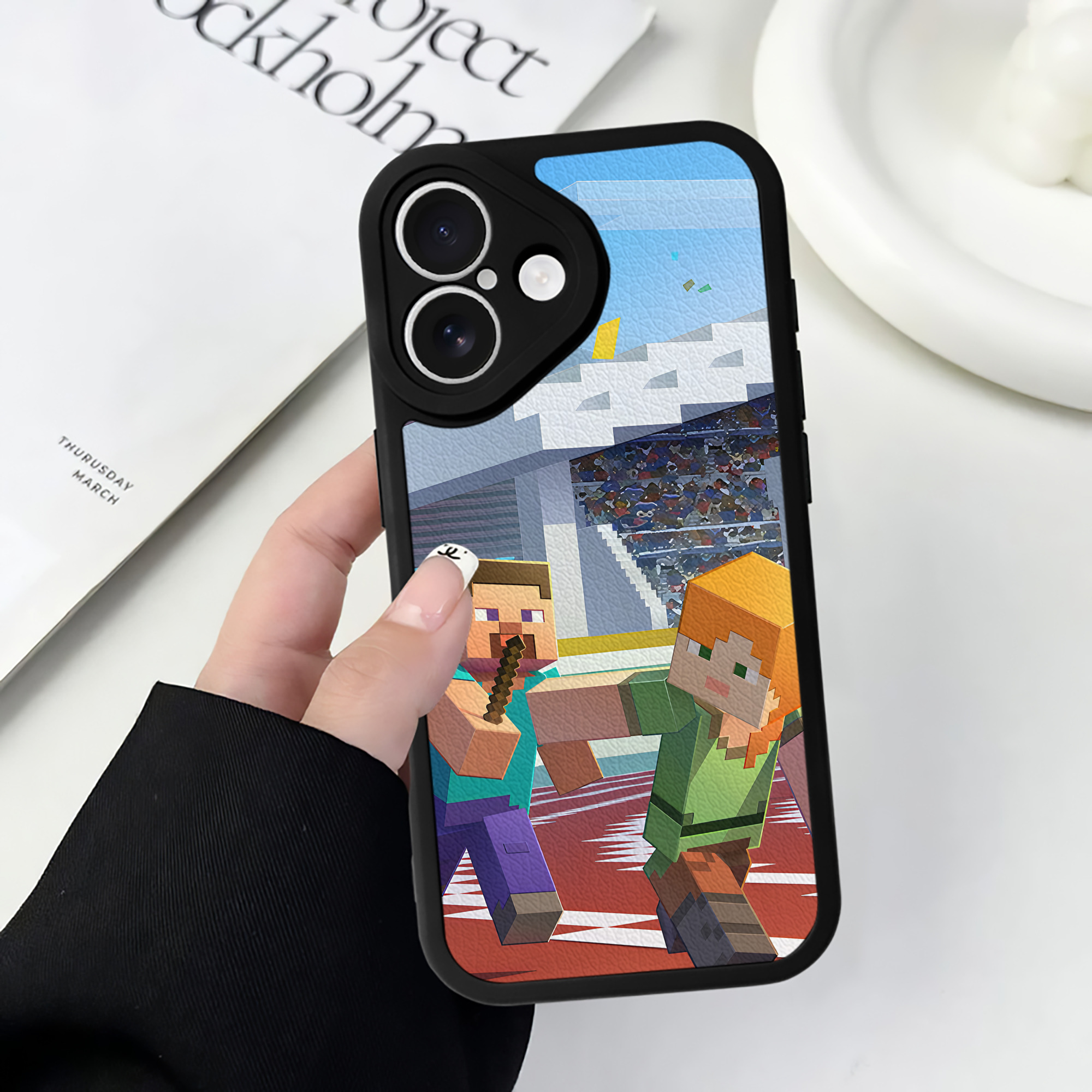（画像用） マインクラフト ブロックの世界 Minecraft MC Block world 【iPhone 16シリーズ対応】シリコンスマホケース（レザー調） 材質：シリコン